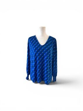 Ann Taylor Factory Royal & Navy Geometric V-Neck Blouse